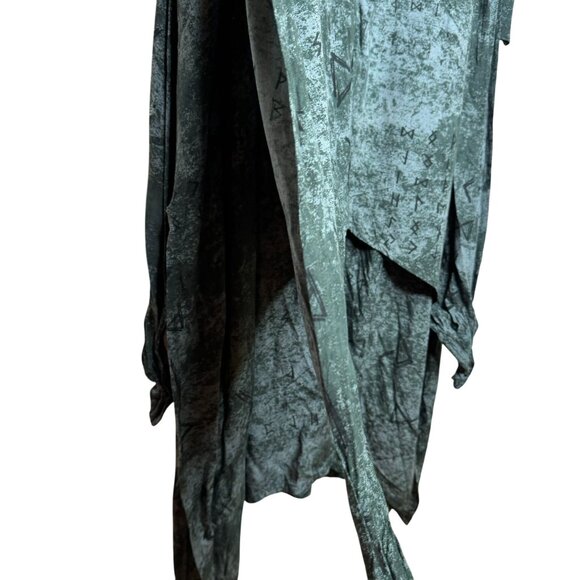 Women's Green & Black Tie-Dyed Lagenlook Maxi Dress, Button-Front, Boho Dress - Picture 4 of 8